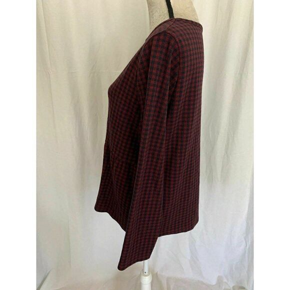 Zara Womens Burgundy Red Black Checked Long Sleeve Sweater Top Large - Picture 3 of 6